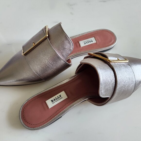 NWT Bally Hamelin Buckle Flat Mules in Champagne Gold ✨ (#135) - Picture 6 of 9